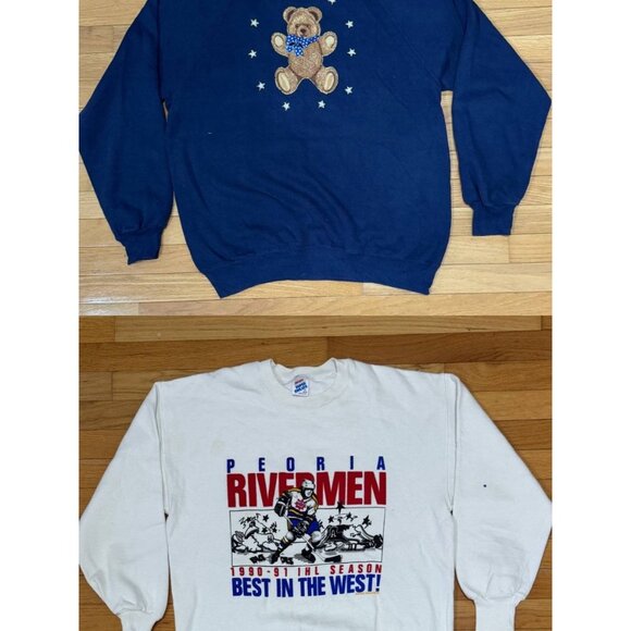 Lot of 2 Vintage USA Sweatshirts XL – Rivermen 90s Hockey & Teddy Bear - Picture 1 of 16
